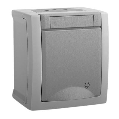Priza cu impamintare si capac Pacific Viko by Panasonic. Pentru exterior. Gri